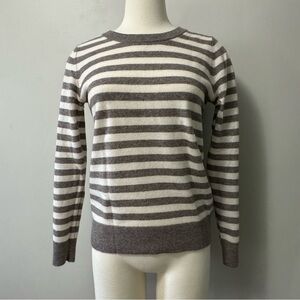 C&C California Taupe and Cream Striped Crew Neck Sweater small Cashmere
